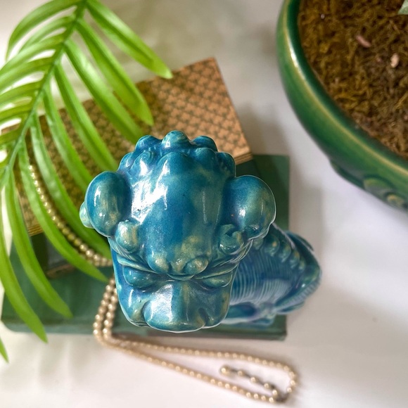 FOO Dog Statue 9 1/2", Turquoise Chinese Good Fortune Figure, Home Decor Vintage - Picture 11 of 14
